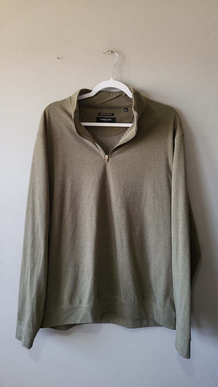 Kenneth Cole New York Men's XL Olive Green Ribbed Quarter-Zip Pullover